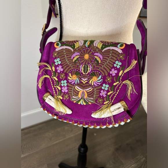 Roberto Cavalli Handbags - Collector’s Item (Rare Find) Roberto Cavalli purple suede beadded crossbody bag